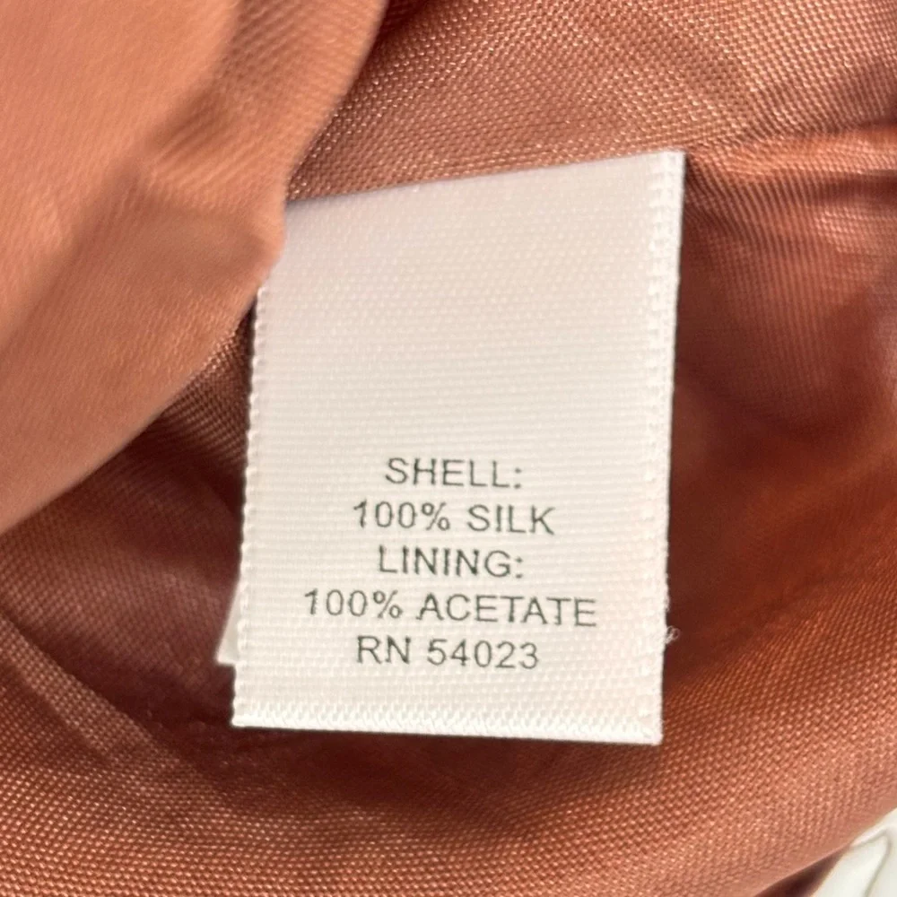 Banana Republic Orange Brown & Cream Printed Smocked Strapless Silk Top Size 8T - Picture 8 of 12